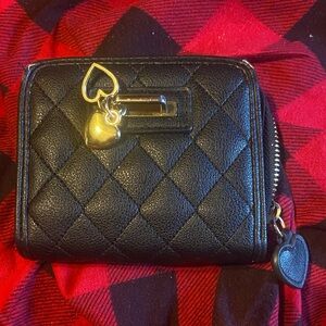 No Boundaries Black Quilted Wallet with Heart Charms